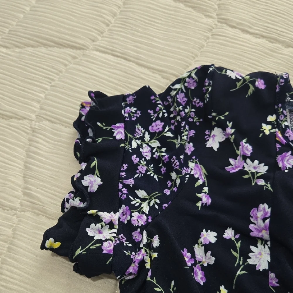 Perceptions Black Dress with Lavender and White Floral Print - Picture 7 of 8